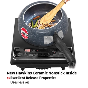Hawkins 2 Litre Ceramic Nonstick Pressure Cooker, Induction Inner Lid Cooker, Granite Contura shaped Cooker, Best Cooker, Blue (ICC20)