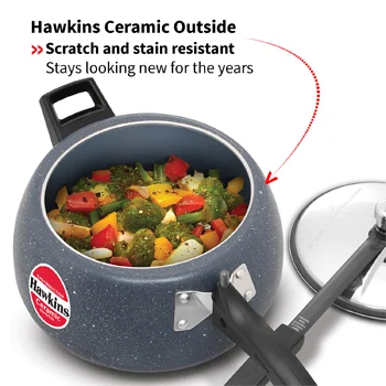 Hawkins 5 Litre Ceramic Nonstick Pressure Cooker, Induction Inner Lid Cooker, Granite Contura shaped Cooker, Best Cooker, Blue (ICC50)