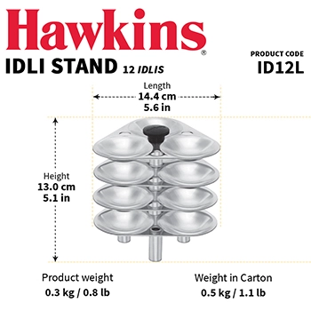 Hawkins Idli Stand for 5 Litre Cooker, 12 Idli Pan - For 5 Litre and bigger Pressure Cookers, Silver (ID12L)