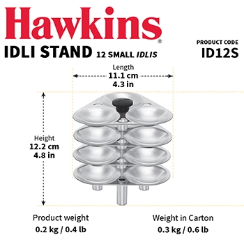 Hawkins Idli Stand for 3 Litre Cooker, 12 Mini Idli Pan - For 3 Litre and bigger Pressure Cookers, Silver (ID12S)