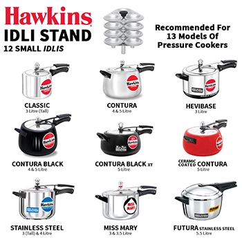 Hawkins Idli Stand for 3 Litre Cooker, 12 Mini Idli Pan - For 3 Litre and bigger Pressure Cookers, Silver (ID12S)