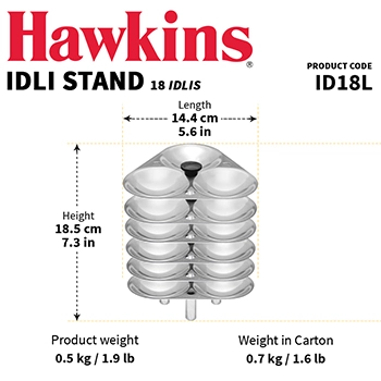 Hawkins Idli Stand for 6.5 Litre Cooker, 18 Idli Pan - For 6.5 Litre and bigger Pressure Cookers, Silver (ID18L)
