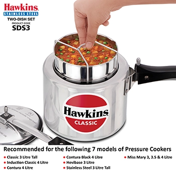 Hawkins Two-Dish Stainless Steel Set, Cooker Separator, Pressure Cooker Pots, Silver (SDS3)