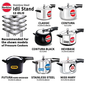 Hawkins Stainless Steel Idli Stand for 5 Litre Cooker, 12 Idli Pan - For 4.5 Litre and bigger Pressure Cookers, Silver (SSID5)